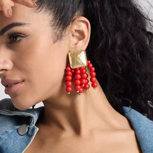 Zara Red Cascade Beaded Earrings - Picture 3 of 13